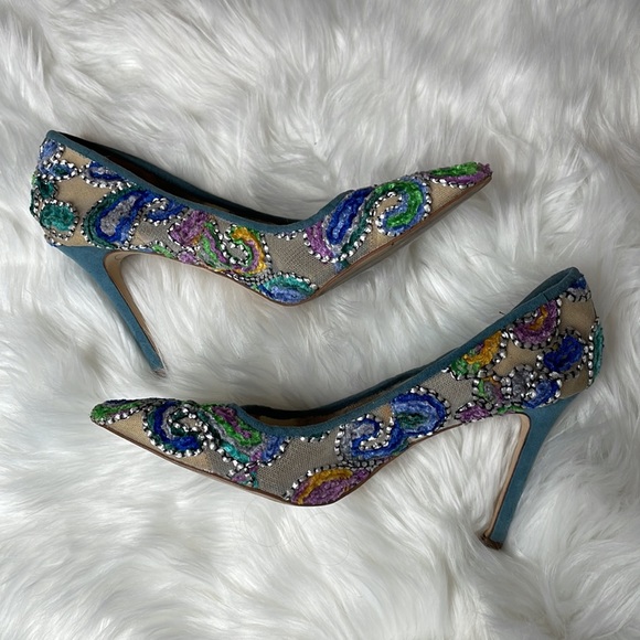Sam Edelman Hazel Blue Embroidered Point Toe Pumps 7.5 - Picture 3 of 6